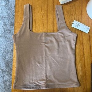Abercrombie Soft Matte Square Neck Crop Tank, XXS, Dark Beige/Light Brown